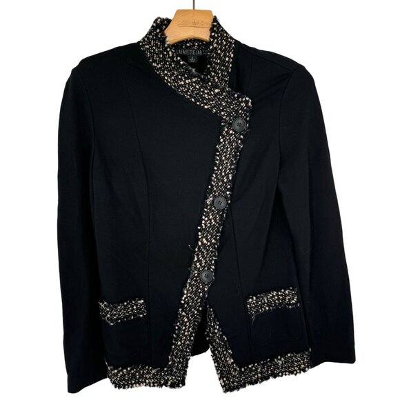 Lafayette 148 New York Womens Blazer jacket ponte knit Size 4 Black Tweed trim - Picture 2 of 10